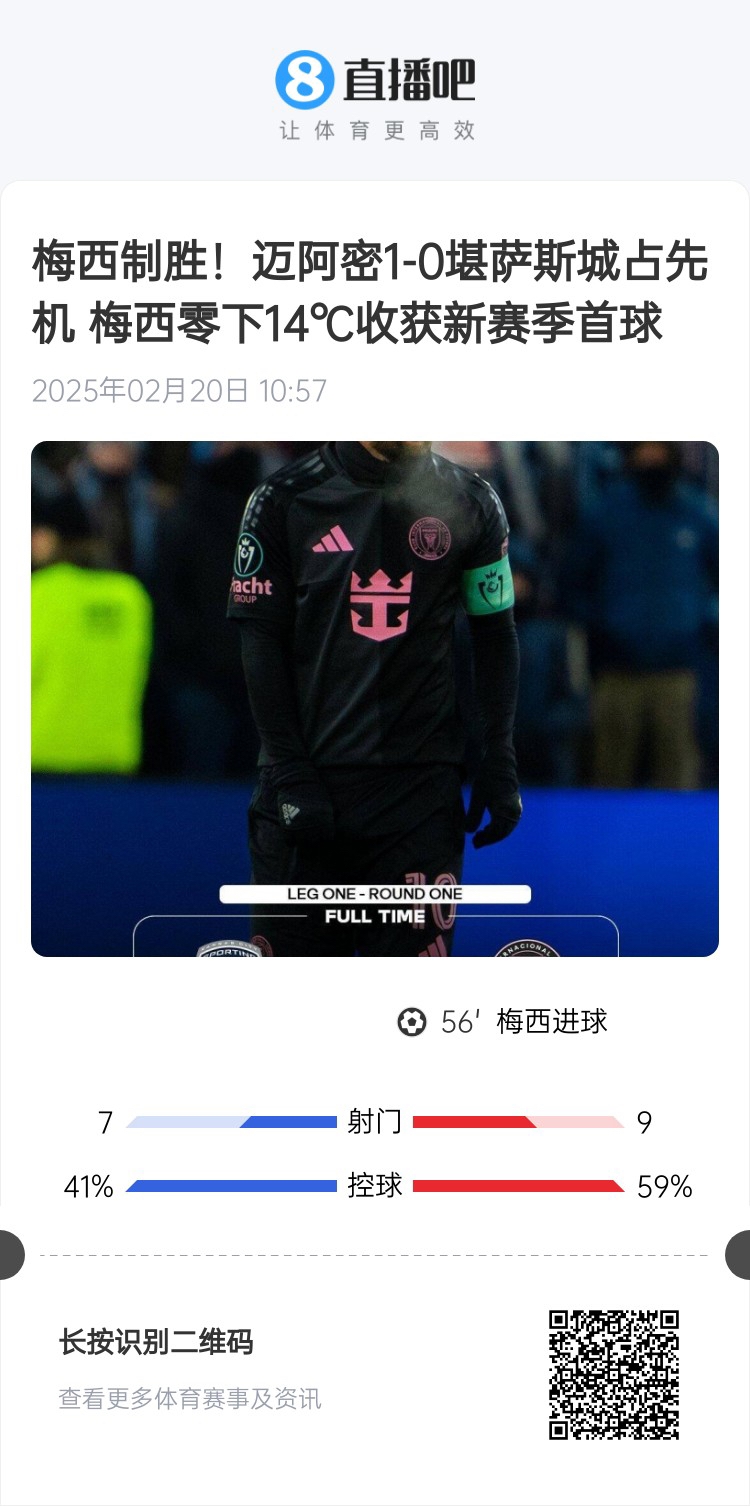  冰火兩重！梅西上一場-14℃進球，本場美職聯(lián)21°C