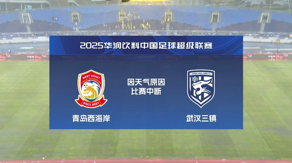  再度中斷！青島西海岸vs武漢三鎮(zhèn)進行至18分鐘，因天氣中斷30分鐘